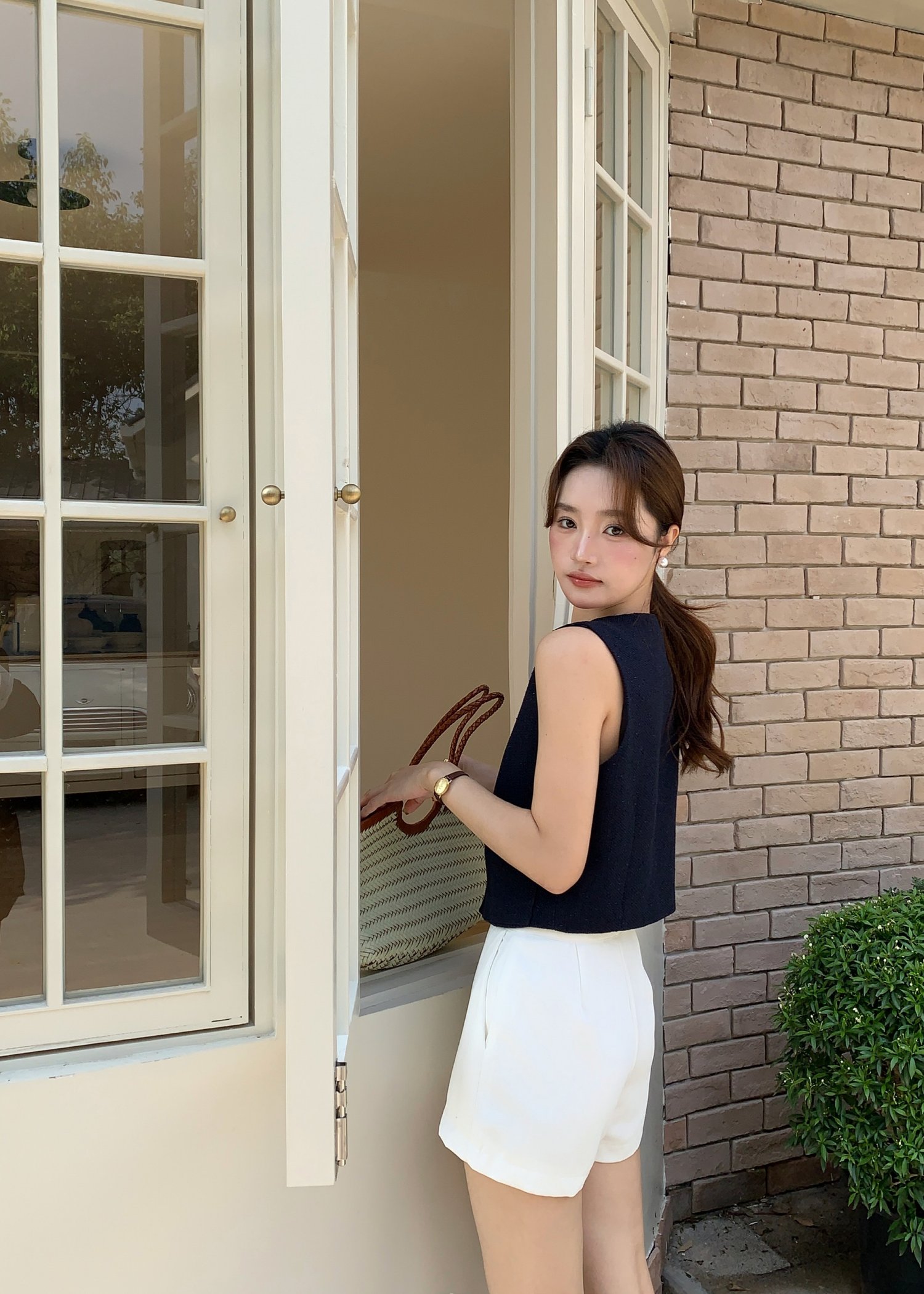 Estelle Tweed Top in Navy Blue