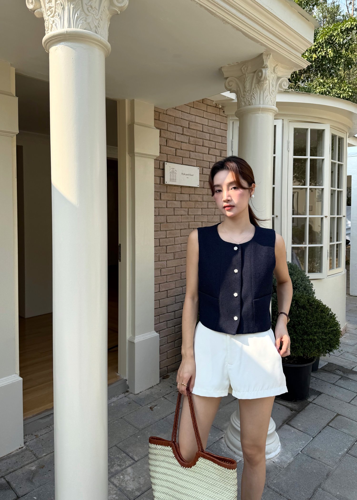 Estelle Tweed Top in Navy Blue