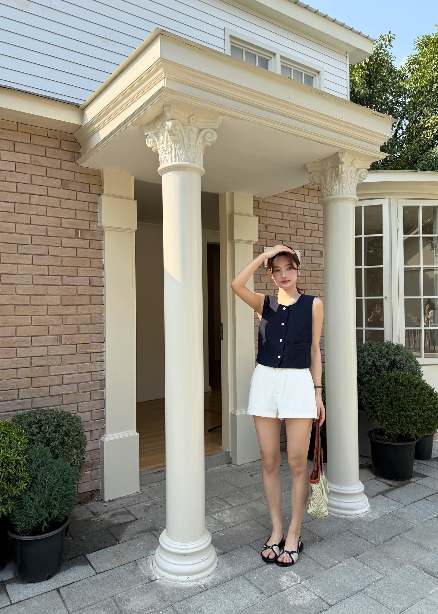 Estelle Tweed Top in Navy Blue