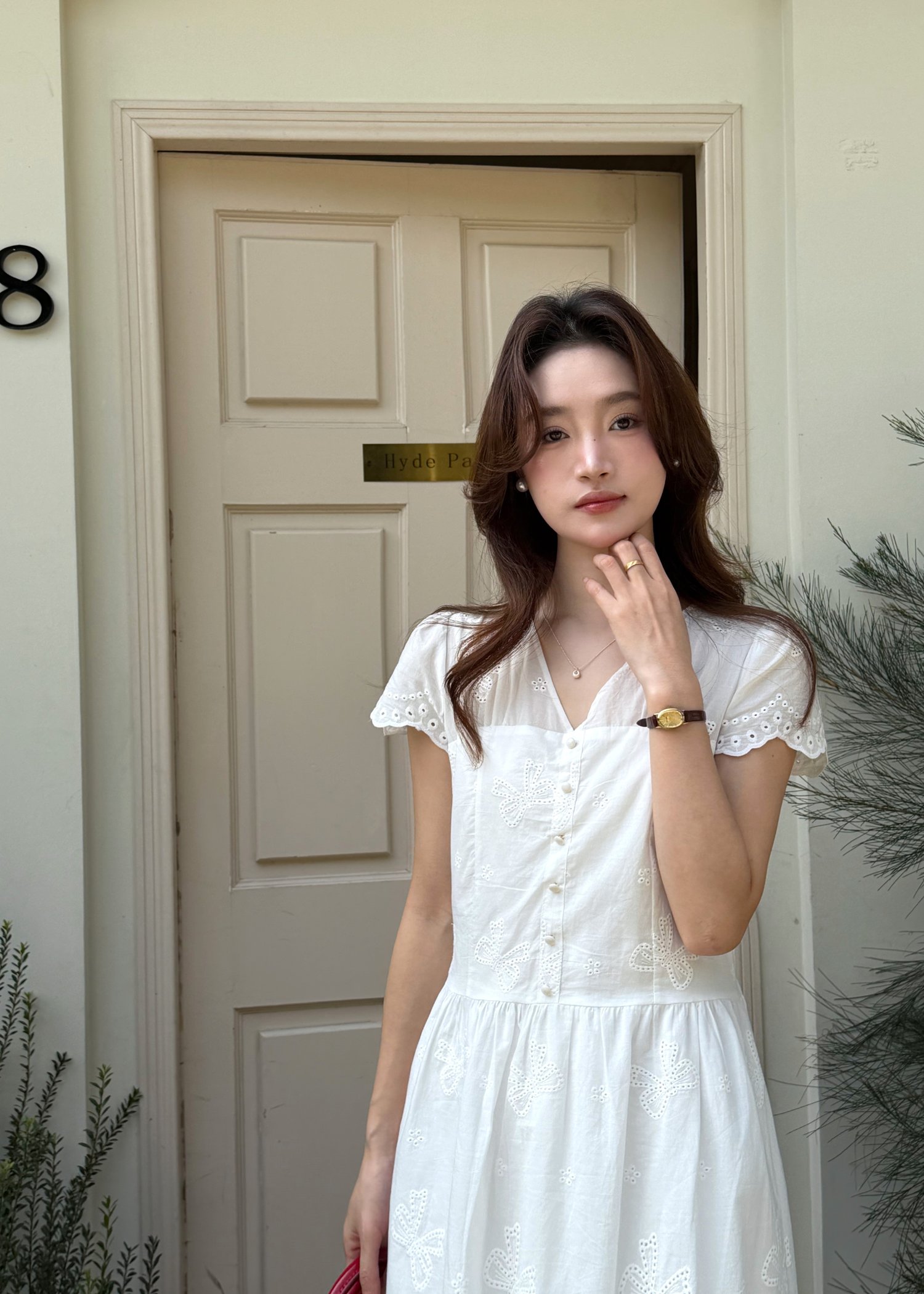 (DEFECT) Elise Embroidery Eyelet Dress in White