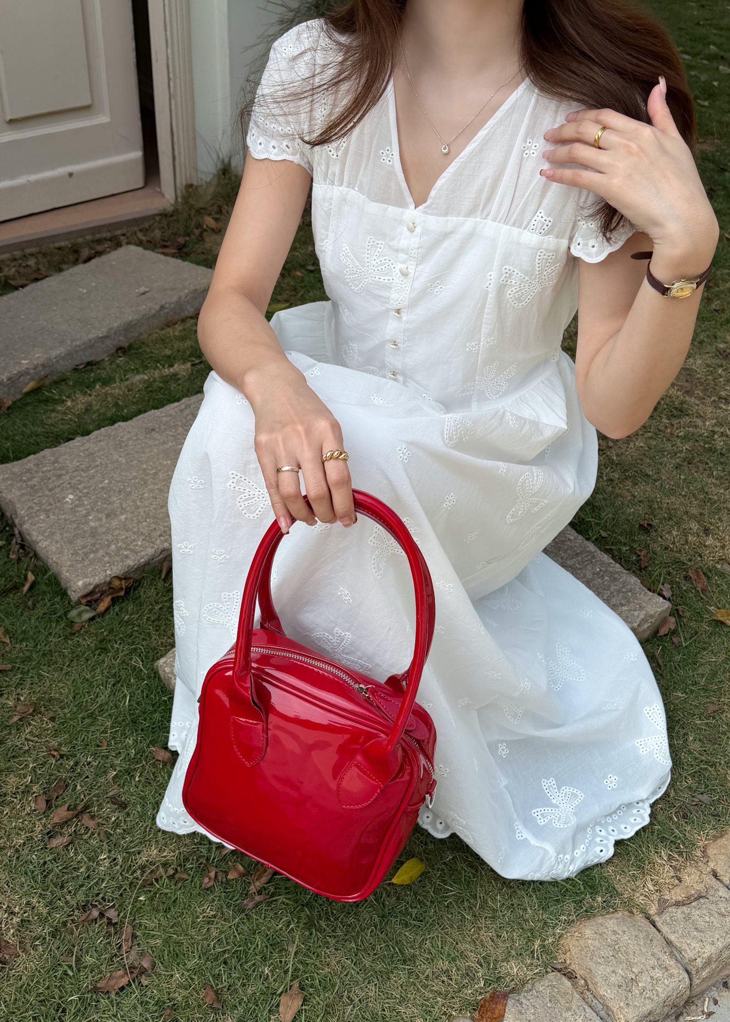 (DEFECT) Elise Embroidery Eyelet Dress in White