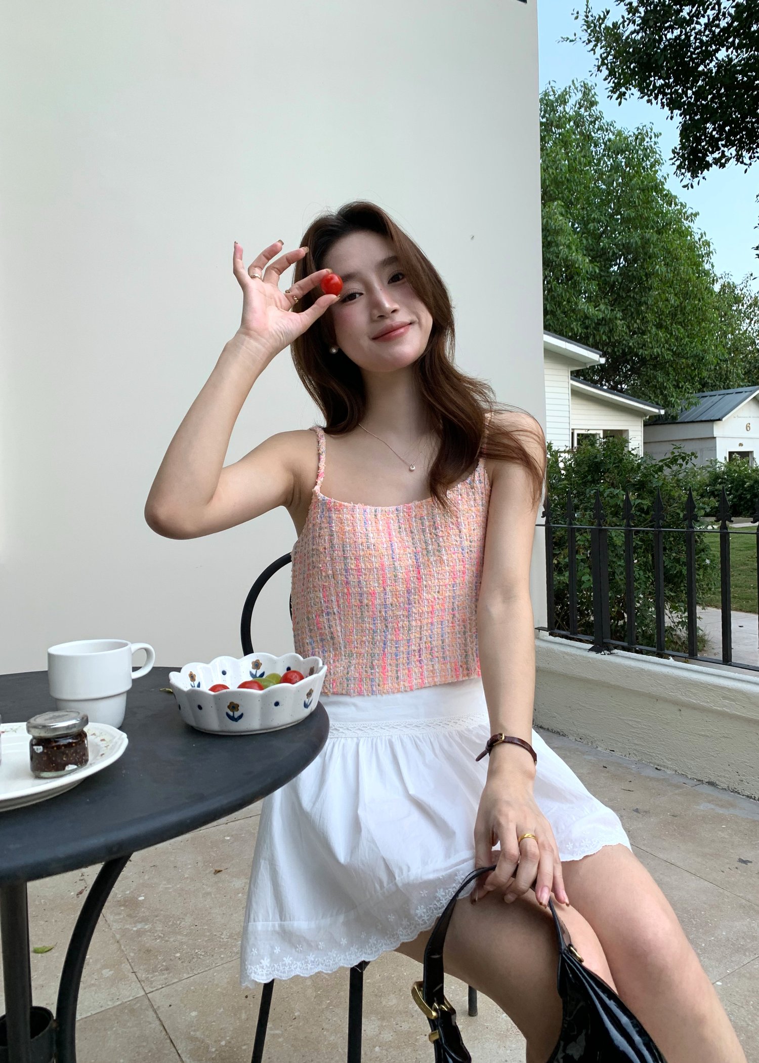 Iriana Tweed Cami Top in Pink