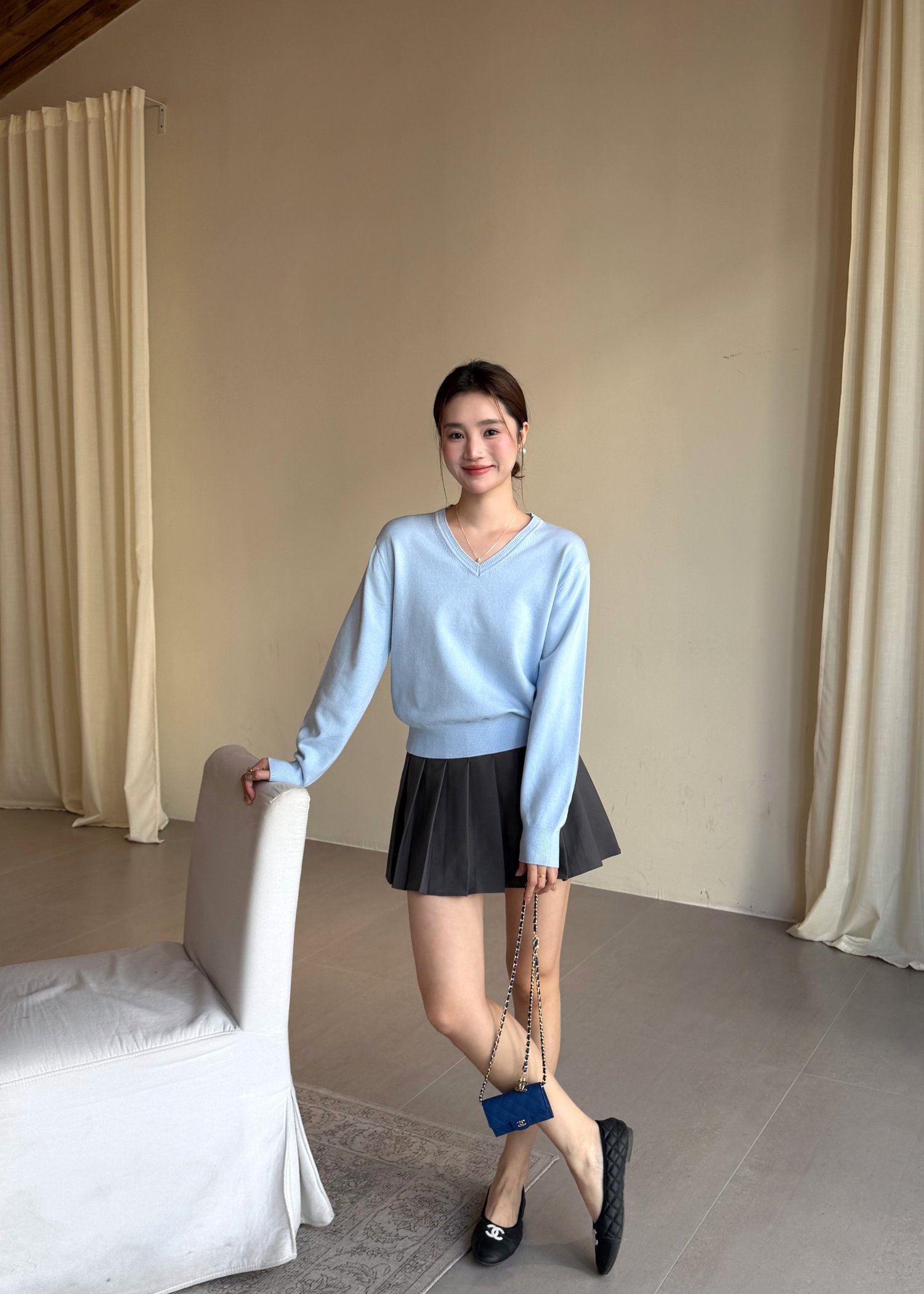 Baby Fluffy Long Sleeve Top in Blue