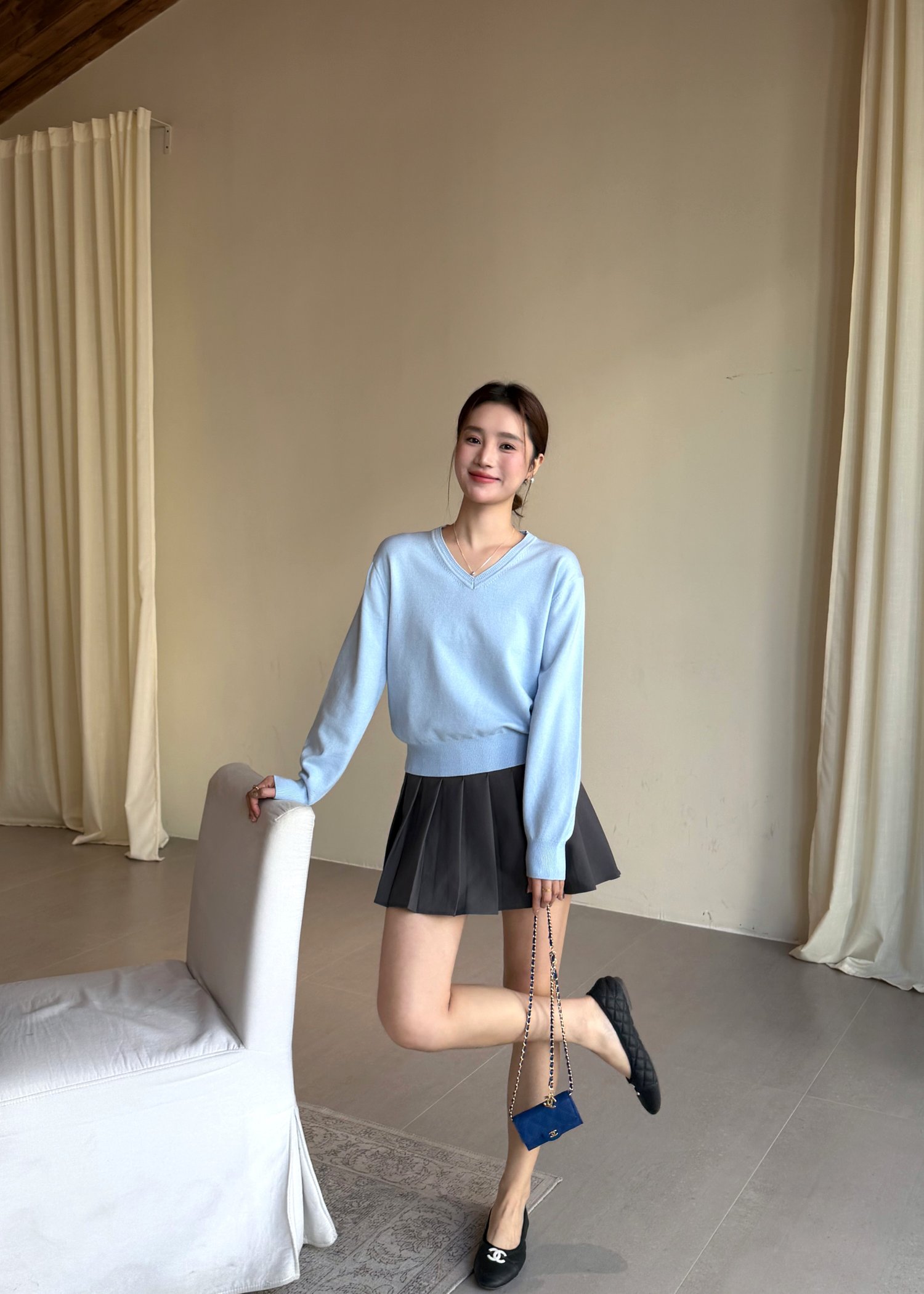 Baby Fluffy Long Sleeve Top in Blue