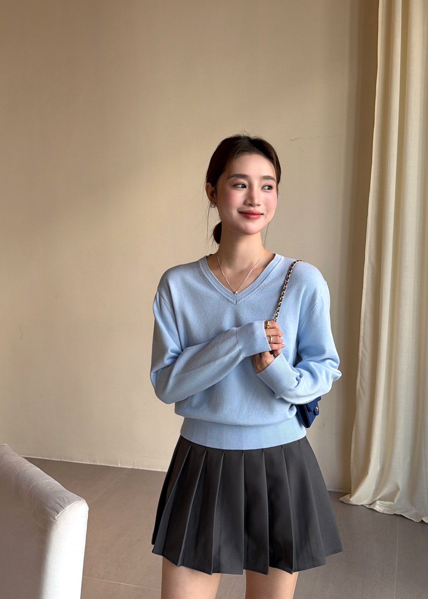 Baby Fluffy Long Sleeve Top in Blue