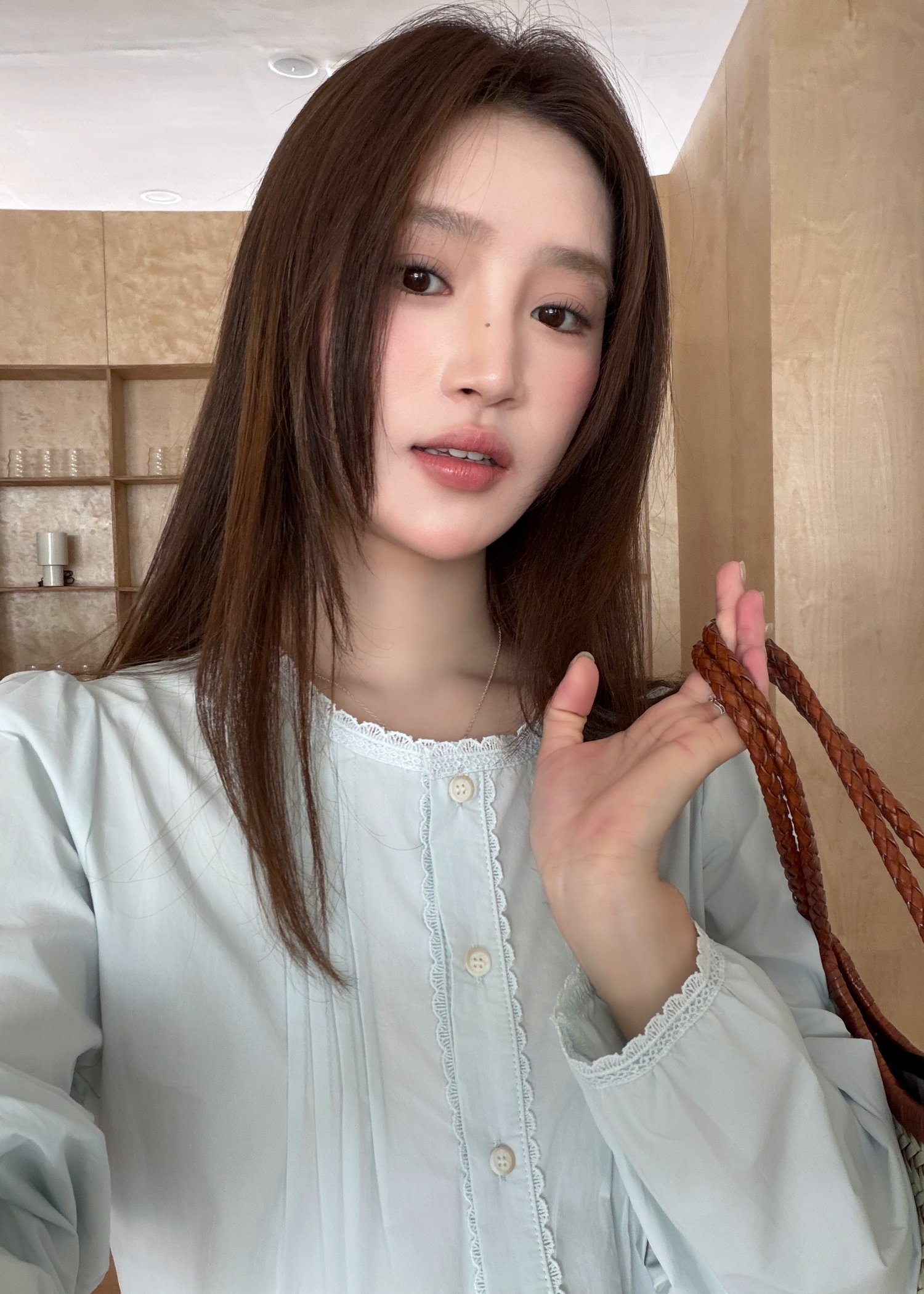 Serene Lacey Pleated Blouse in Baby Green