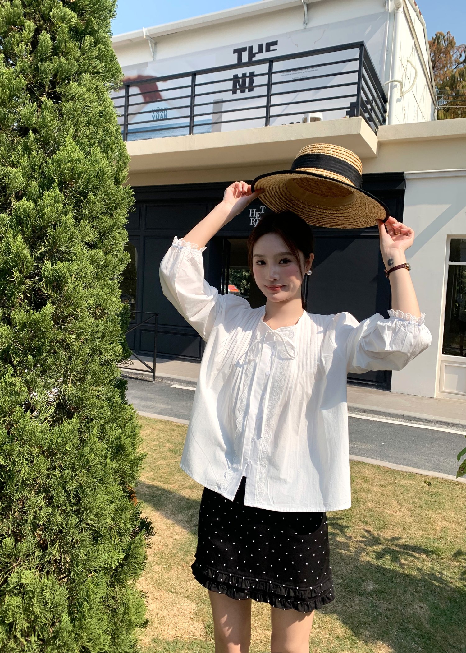 Arris Lacey Pleated Blouse in White