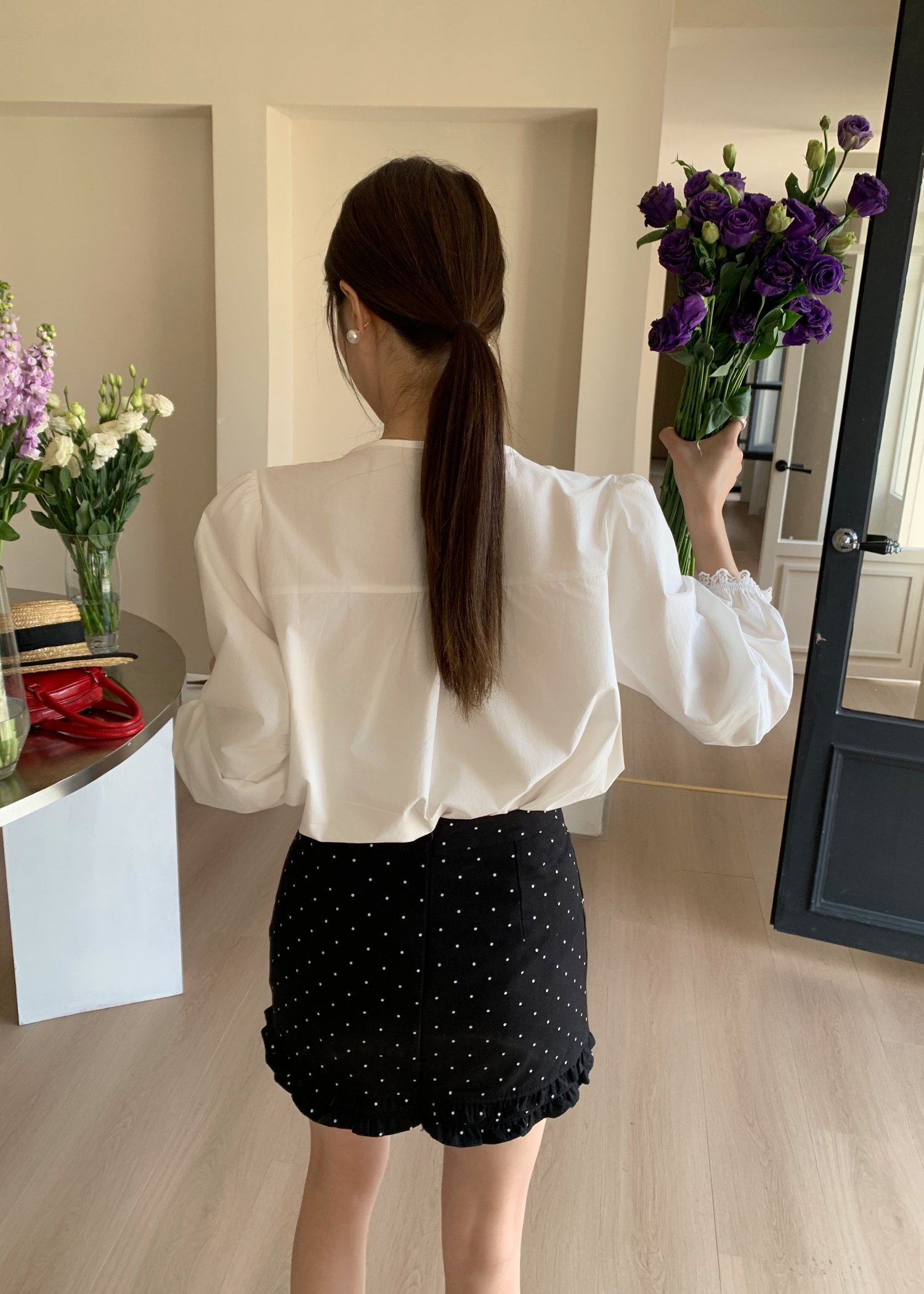 Arris Lacey Pleated Blouse in White