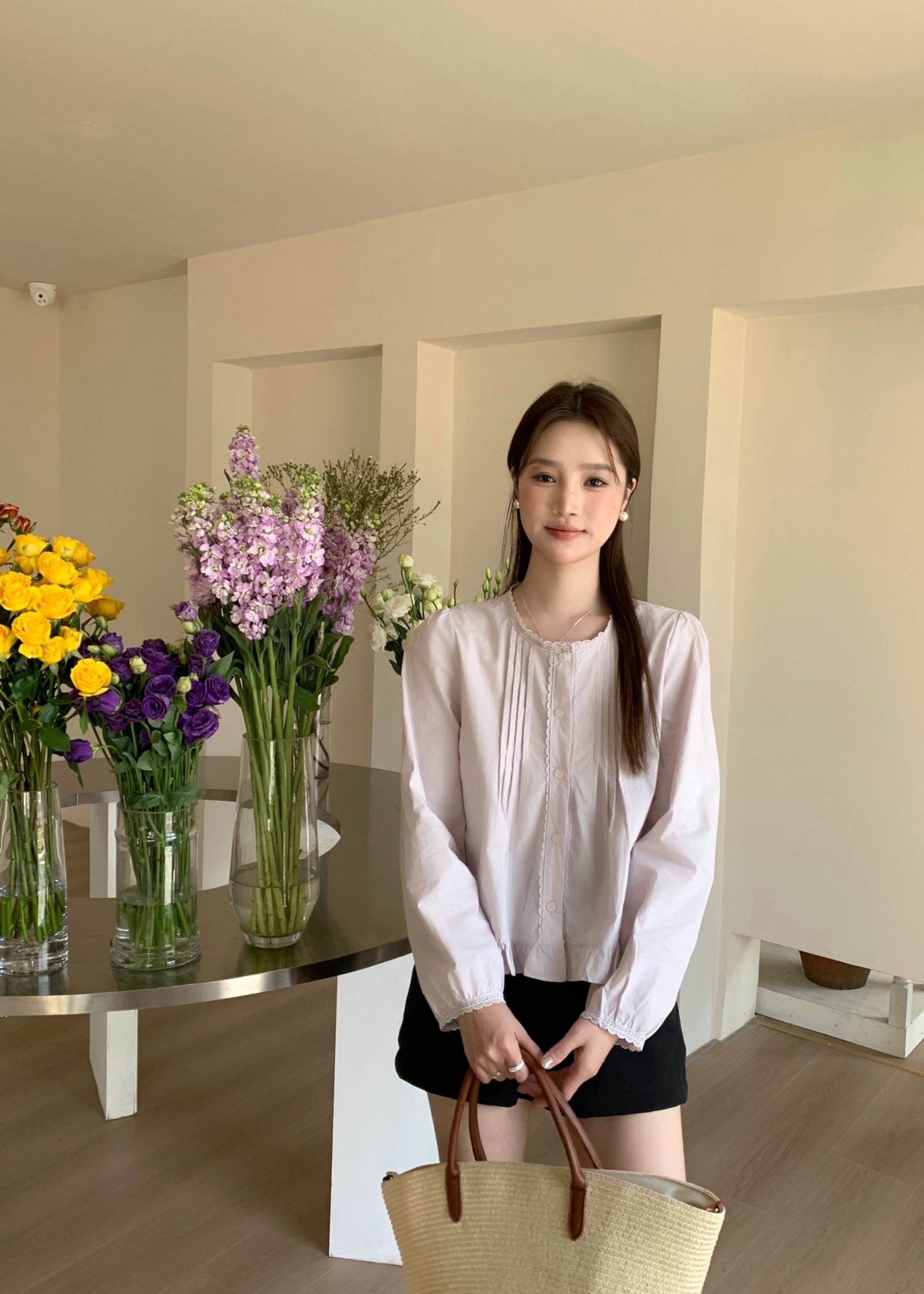 Serene Lacey Pleated Blouse in Baby Yam