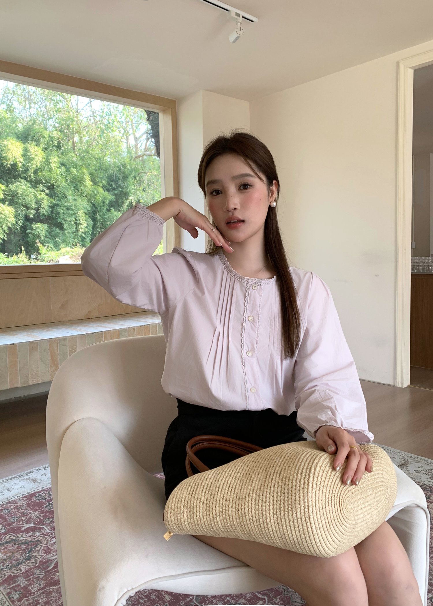 Serene Lacey Pleated Blouse in Baby Yam