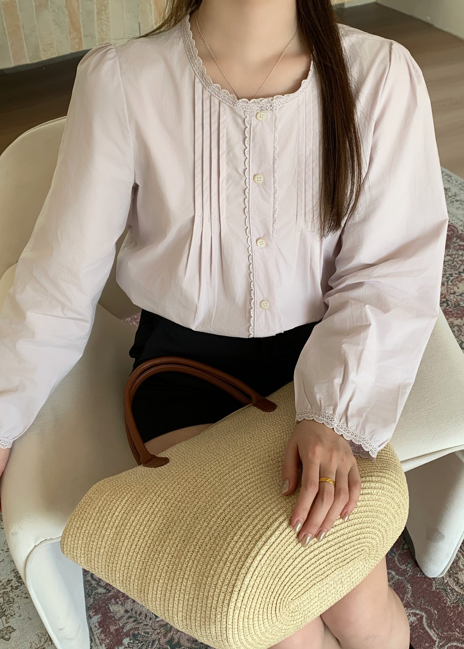 Serene Lacey Pleated Blouse in Baby Yam