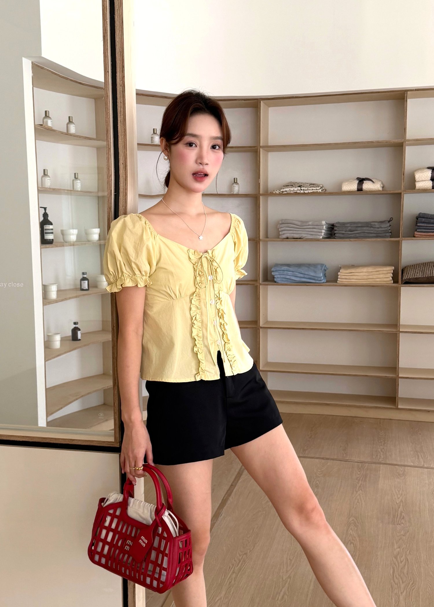 (DEFECT) Colette Ruffles Blouse in Mustard Yellow