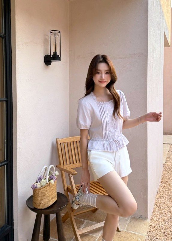 (BACKORDER) Helena Ribbon Lacey Blouse in Yam