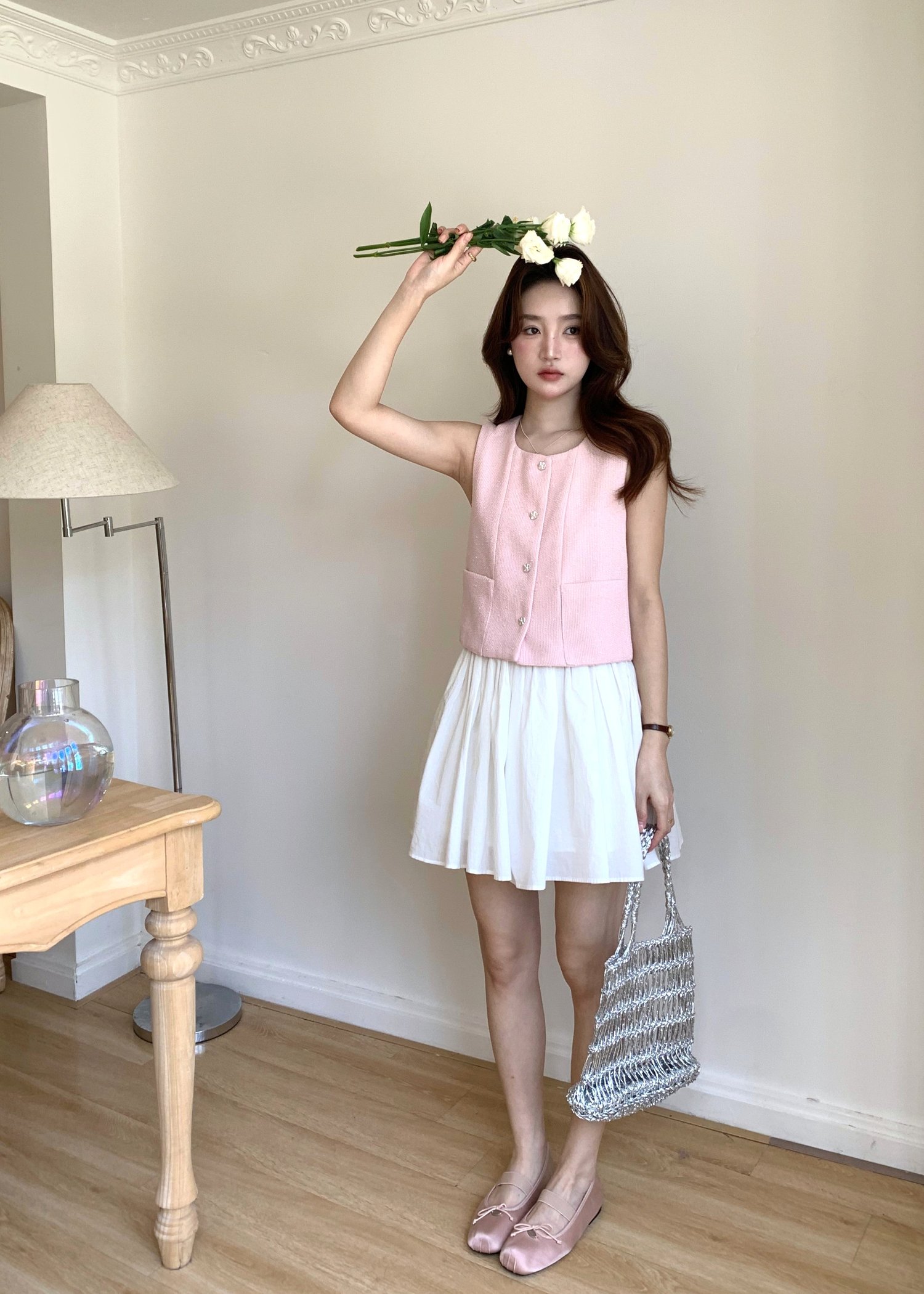 Estelle Tweed Top in Pink