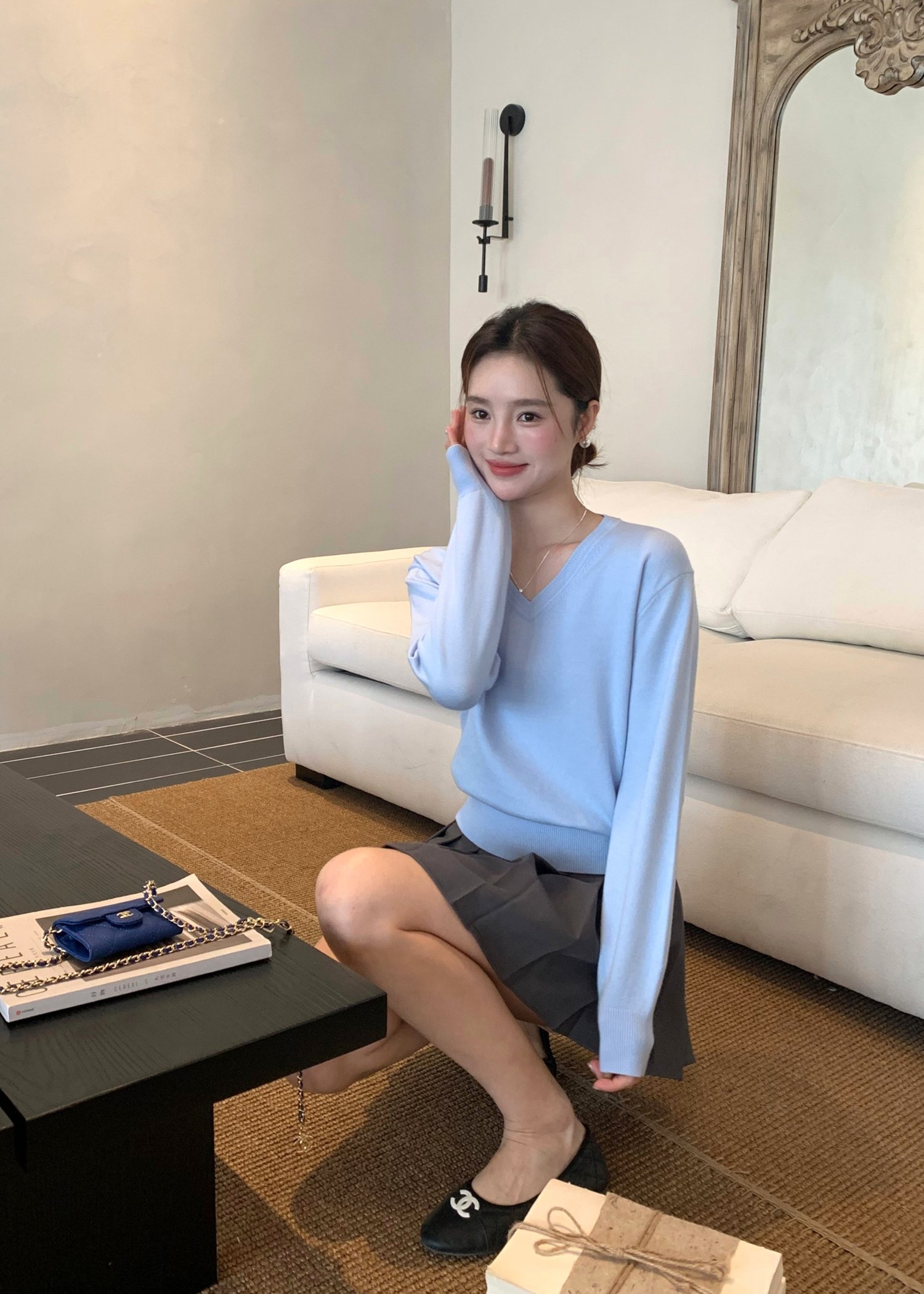 Baby Fluffy Long Sleeve Top in Blue