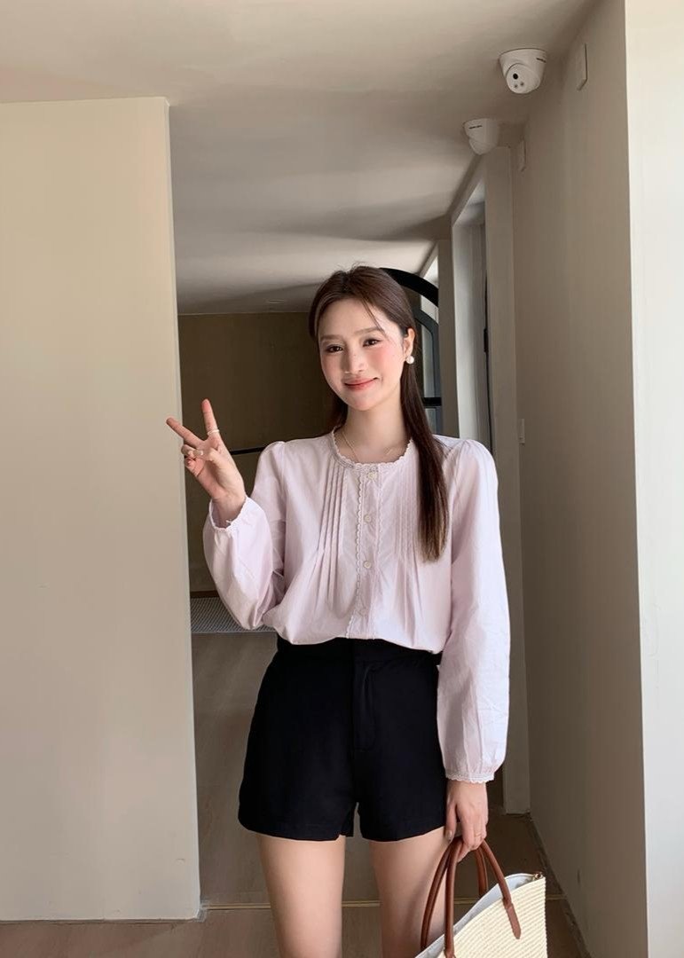 Serene Lacey Pleated Blouse in Baby Yam