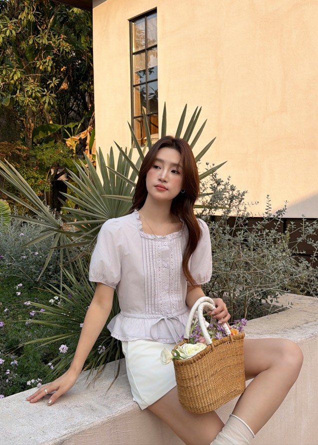 (BACKORDER) Helena Ribbon Lacey Blouse in Yam