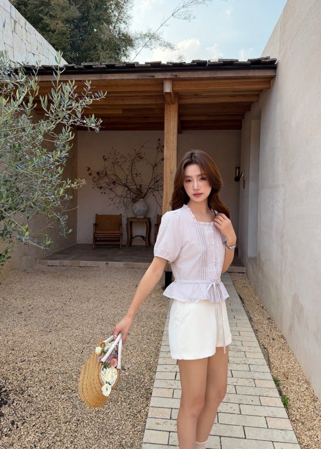 (BACKORDER) Helena Ribbon Lacey Blouse in Yam