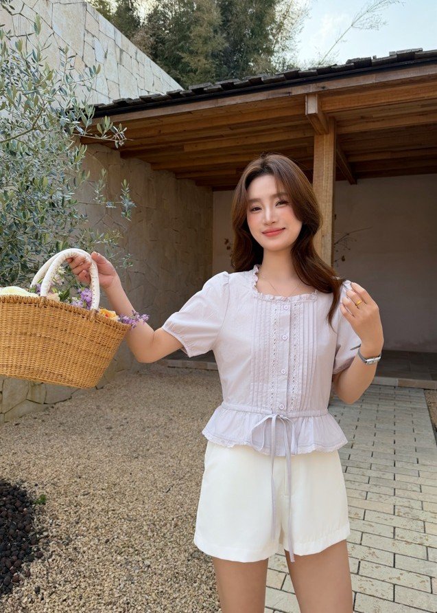 (BACKORDER) Helena Ribbon Lacey Blouse in Yam