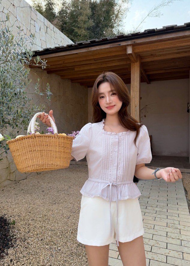 (BACKORDER) Helena Ribbon Lacey Blouse in Yam