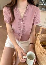 Leyra Checkered Ruffles Top in Red