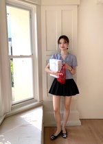 Leyra Checkered Ruffles Top in Blue