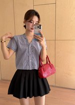 Leyra Checkered Ruffles Top in Blue