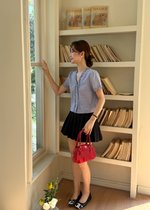 Leyra Checkered Ruffles Top in Blue