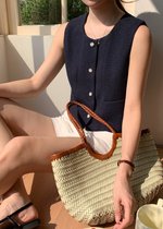 Estelle Tweed Top in Navy Blue