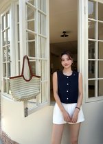 Estelle Tweed Top in Navy Blue