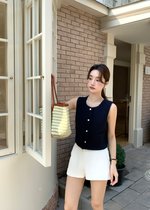 Estelle Tweed Top in Navy Blue