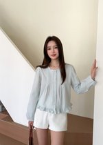 Serene Lacey Pleated Blouse in Baby Green