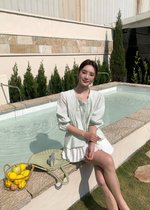 (DEFECT) Arris Lacey Pleated Blouse in Milk Green