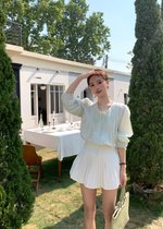 (DEFECT) Arris Lacey Pleated Blouse in Milk Green