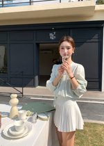 (DEFECT) Arris Lacey Pleated Blouse in Milk Green