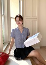 Leyra Checkered Ruffles Top in Blue