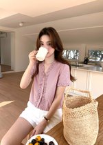 Leyra Checkered Ruffles Top in Red