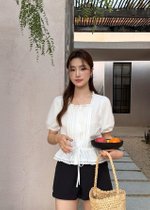 (BACKORDER) Helena Ribbon Lacey Blouse in White