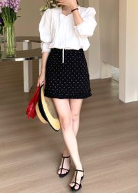 Chloe Polka Dot Ruffle Skort in Black