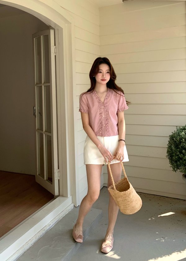 Leyra Checkered Ruffles Top in Red