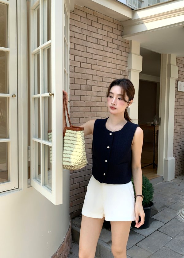 Estelle Tweed Top in Navy Blue