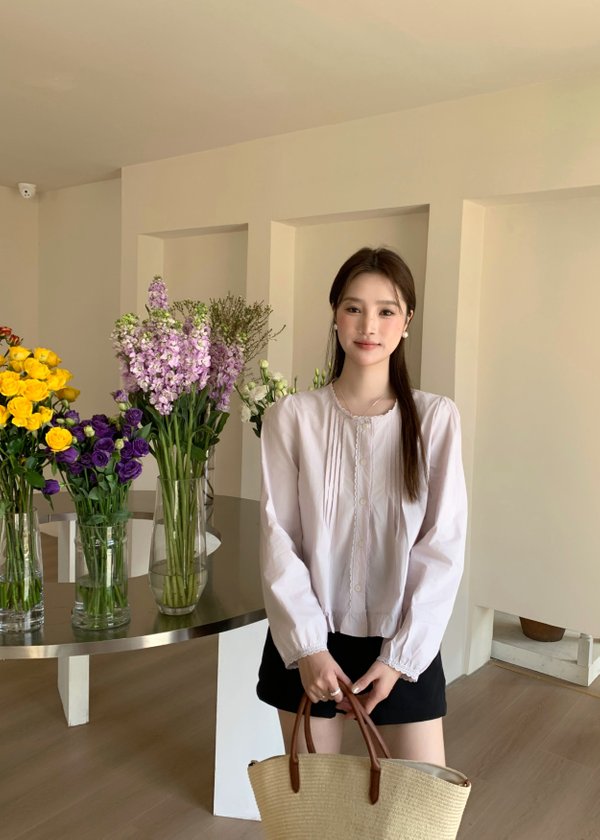 Serene Lacey Pleated Blouse in Baby Yam