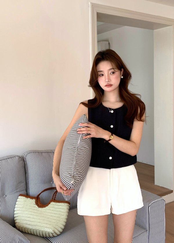 Estelle Tweed Top in Navy Blue