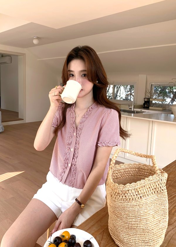 Leyra Checkered Ruffles Top in Red