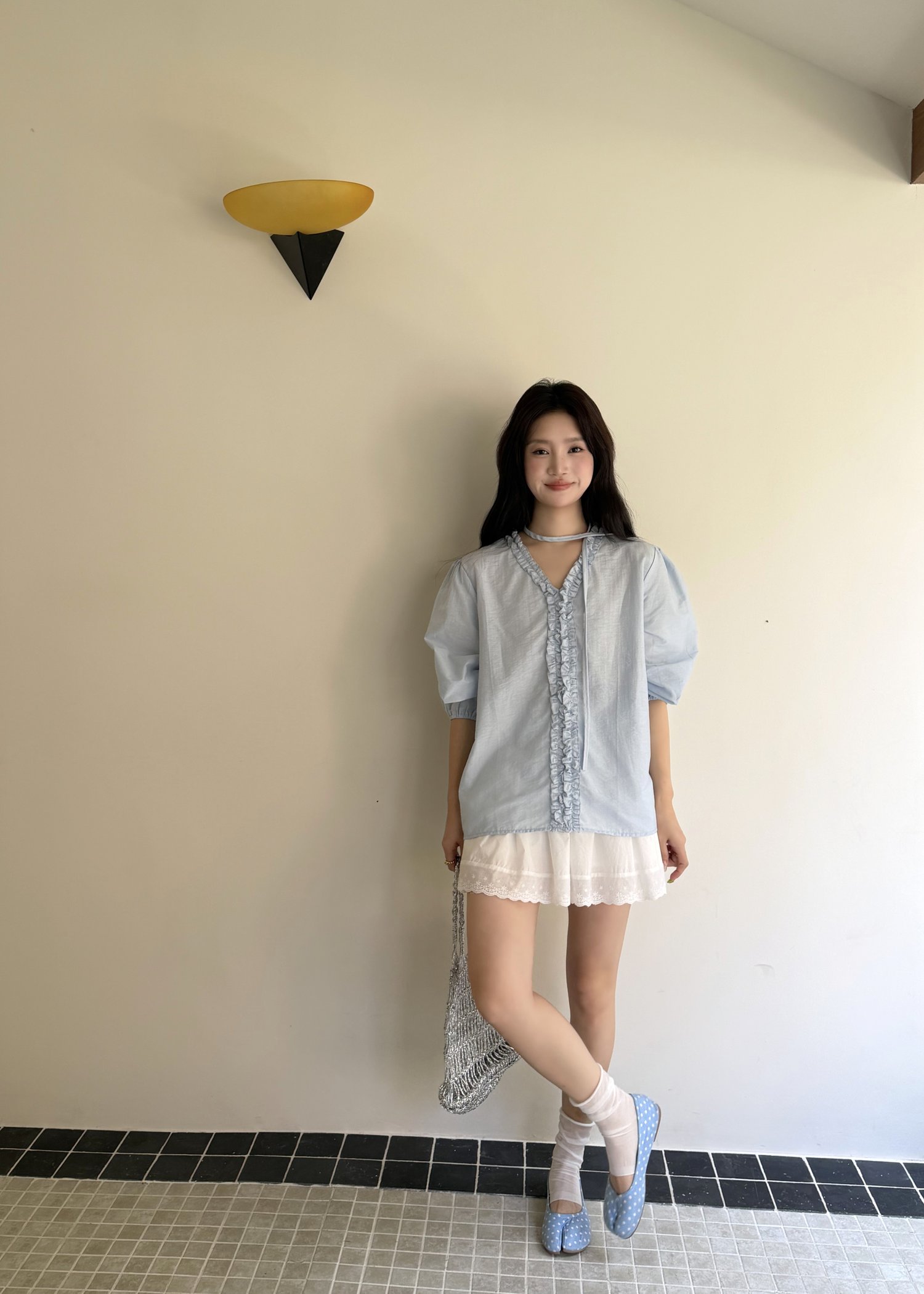 Emma Ruffles Blouse in Blue