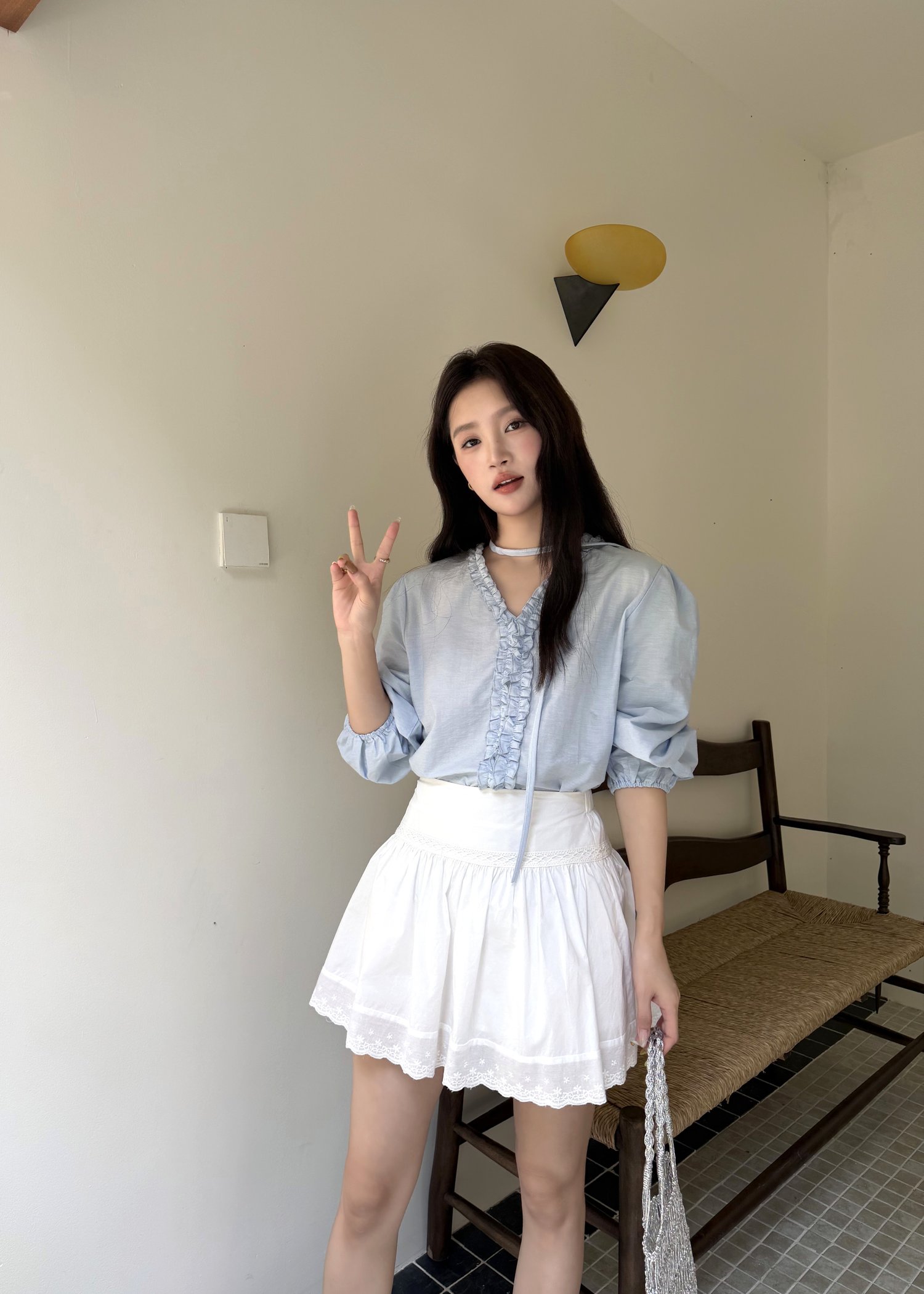 Emma Ruffles Blouse in Blue