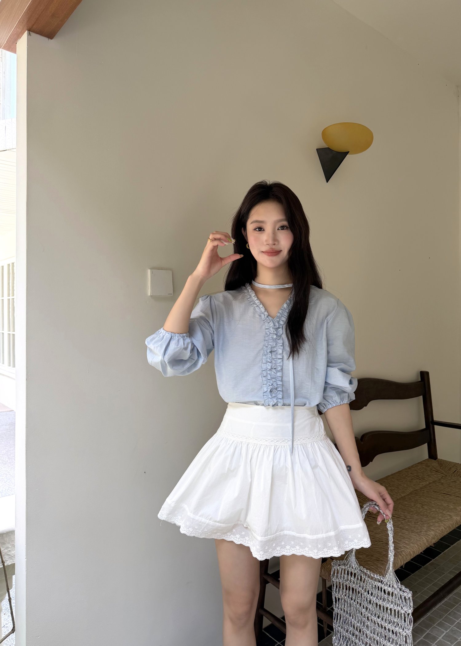 Emma Ruffles Blouse in Blue