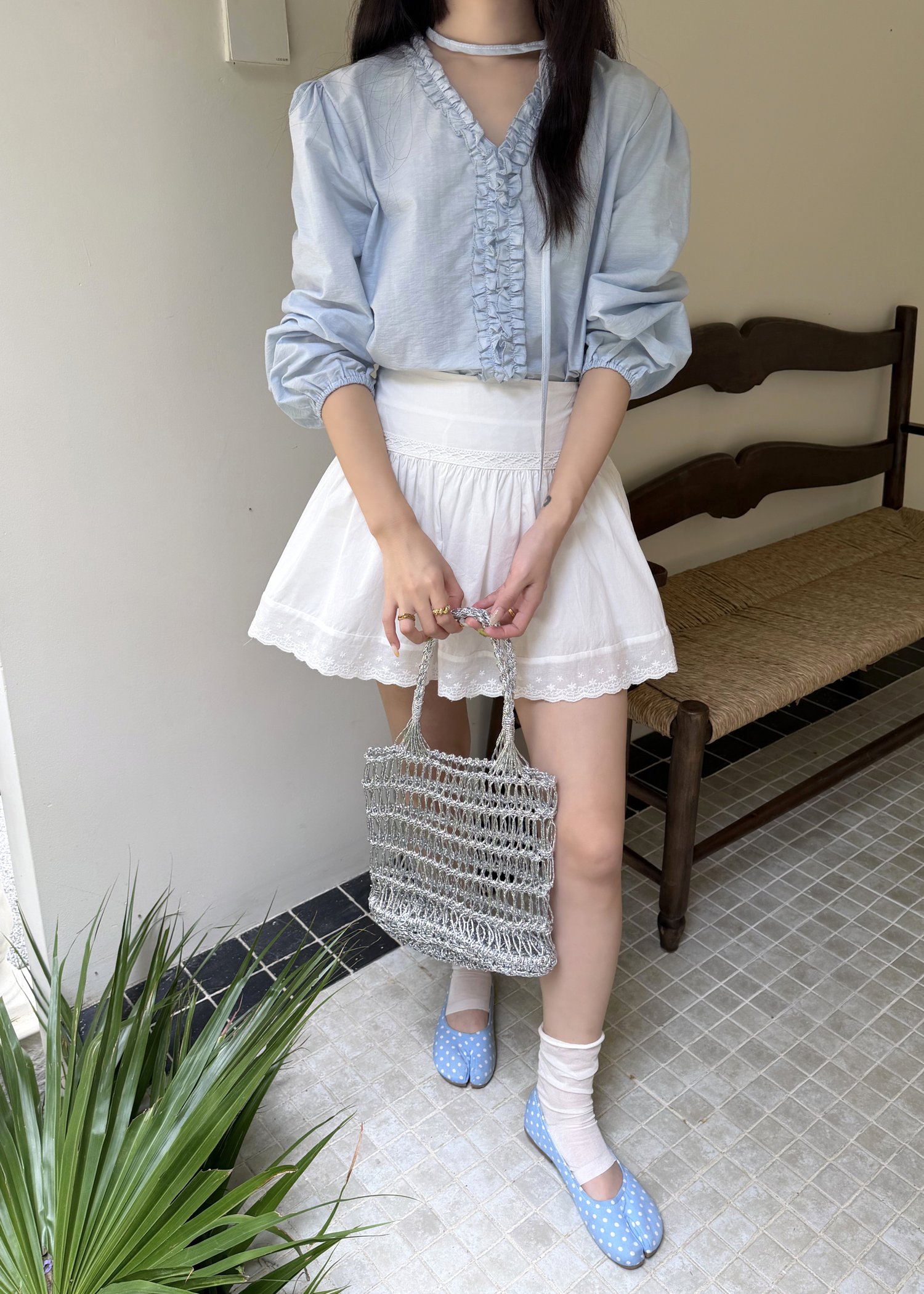 Emma Ruffles Blouse in Blue