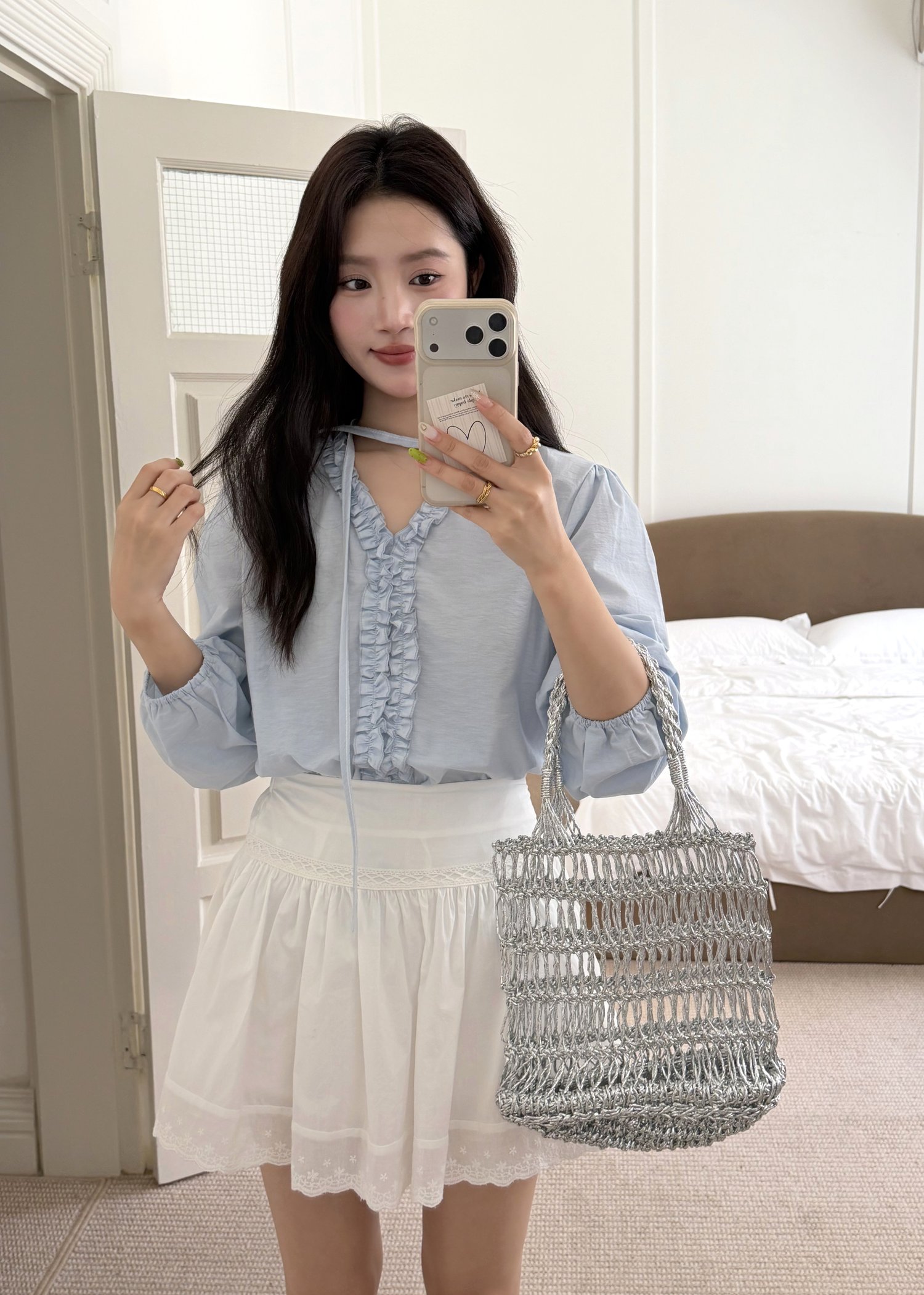 Emma Ruffles Blouse in Blue