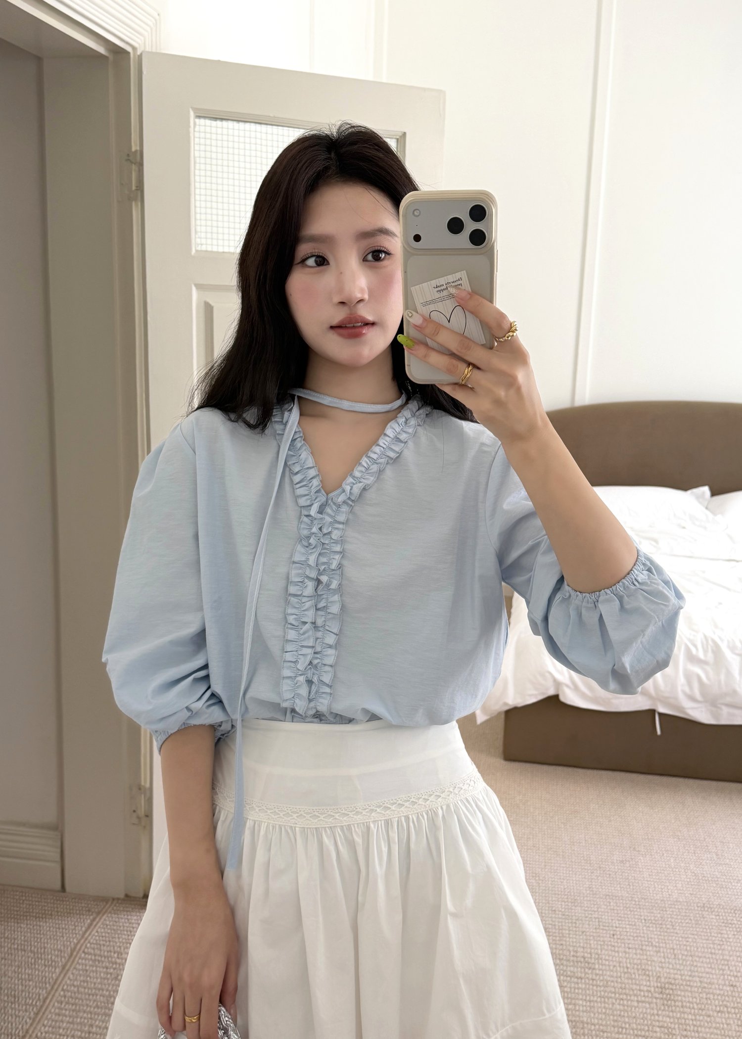 Emma Ruffles Blouse in Blue